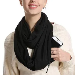 Men Women Ladies Circle Loop Scarf Thermal Active Infinity Scarf With Hidden Zip Pocket Bib Convertible Shawl Friend Gift