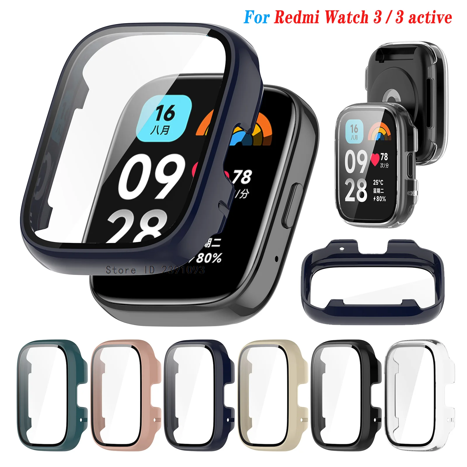 Funda rígida de PC para Redmi Watch 3, Protector de pantalla de cubierta completa activa para Xiaomi Redmi Watch 3/Active/Mi Watch Lite 3, cubierta de parachoques