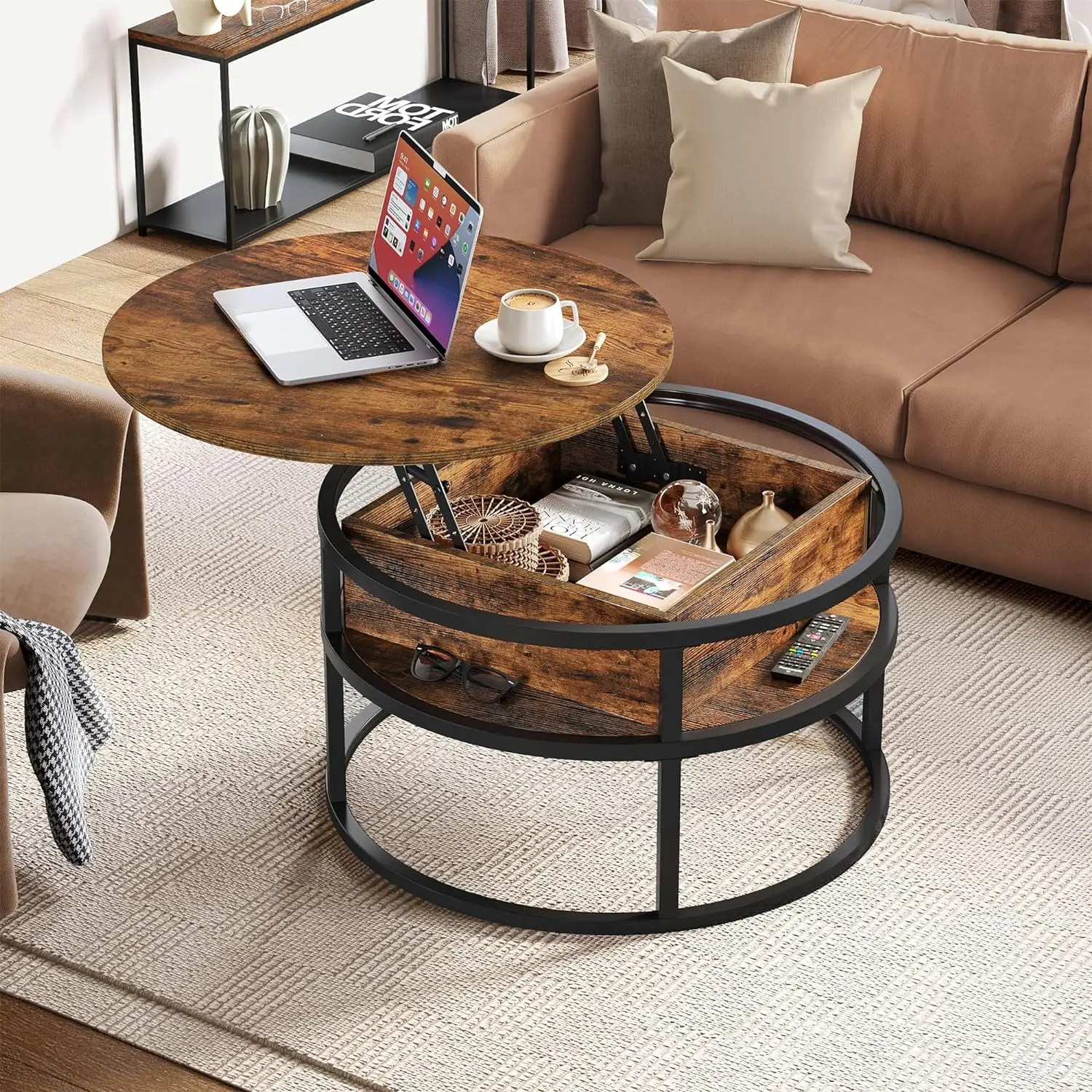 

Round Coffee Tables for Living Room Lift Top Coffee Table with Storage Farmhouse Coffee Table with Hidden Storage Compartmen