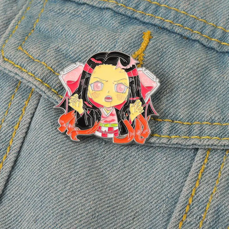 Kamado Nezuko Enamel Pins Custom Anime Girl Brooches Lapel Badges Cartoon TV Series Character Jewelry Gift for Fans Friends