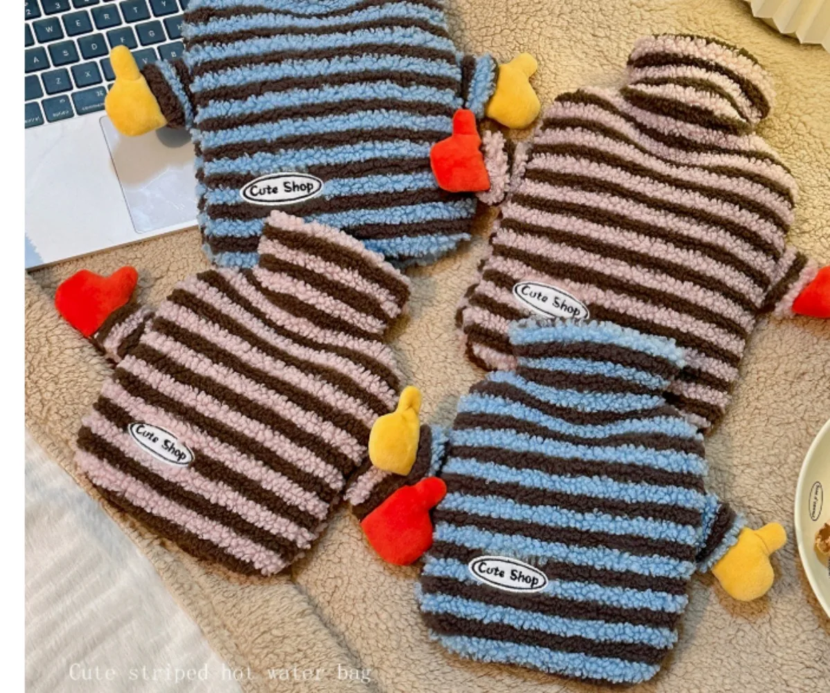 

Striped Plush Hot Water Bottle Thickened Liner Anti-explosion Large Size for Hand Belly Bed Warmer Safe