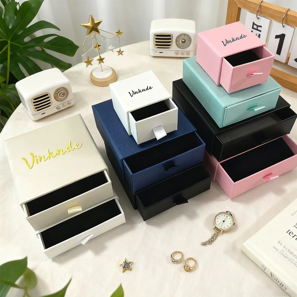 

Wholesale Custom Logo High Quality Paper Drawer Jewelry Boxes Necklace Pendant Earring Rings Box Wedding Gift Organizer Case