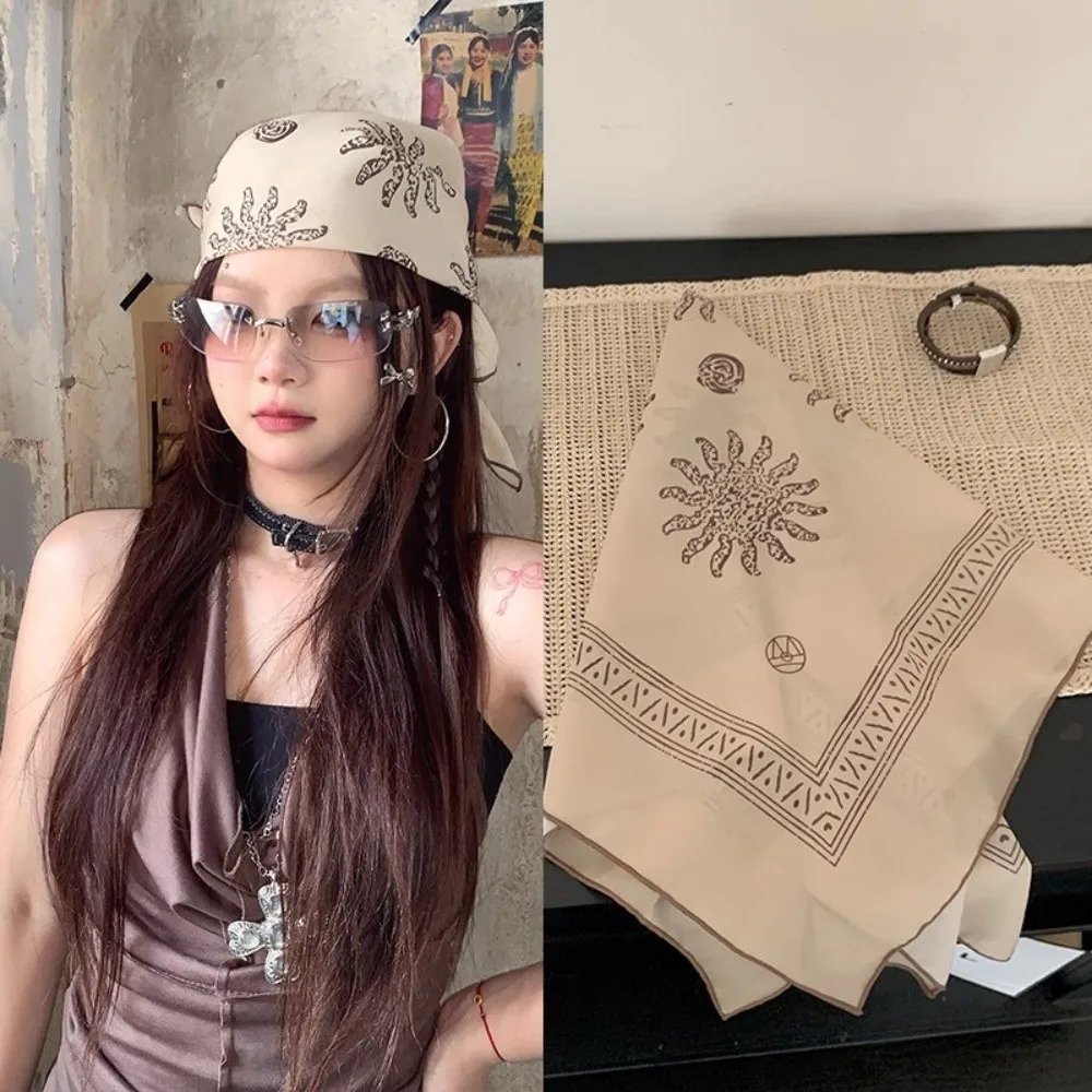 

Turban Accessories Flower Square Headscarf Y2K Hip Hop Print Hair Scarf Soft Wrap Hair Band Punk Bandana Streetwear