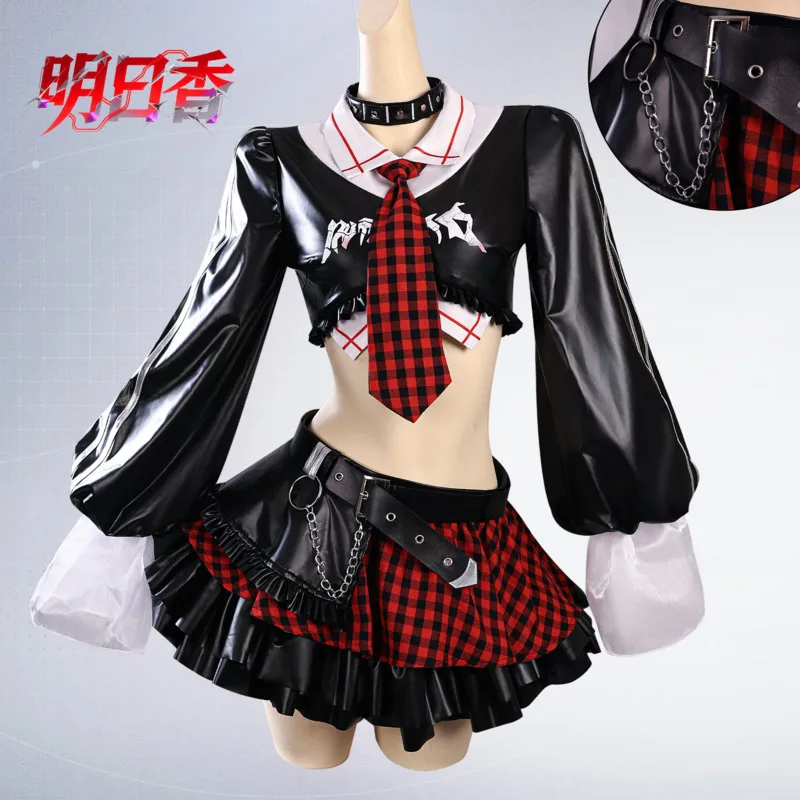 

Asuka Langley Soryu Rock Anime Cosplay Cute Black Leather Jacket & Mini Skirt Role Play Outfit Anime Two-Dimensional Cosplay