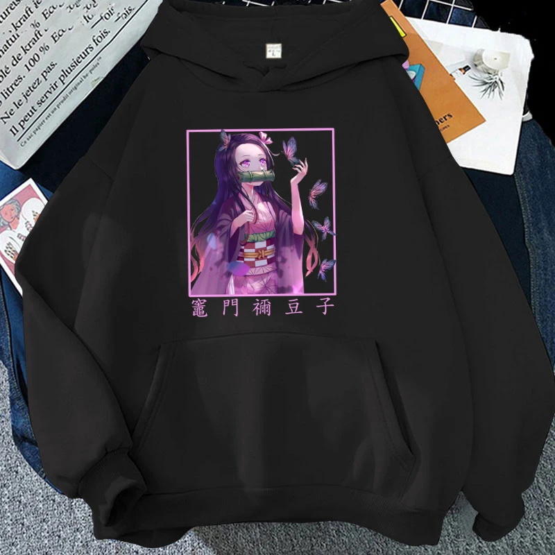 Homens e mulheres Kamado Nezuko com capuz estampado, pulôver com capuz, moletons de manga longa, moda Teen Casual, Personalidade, Anime