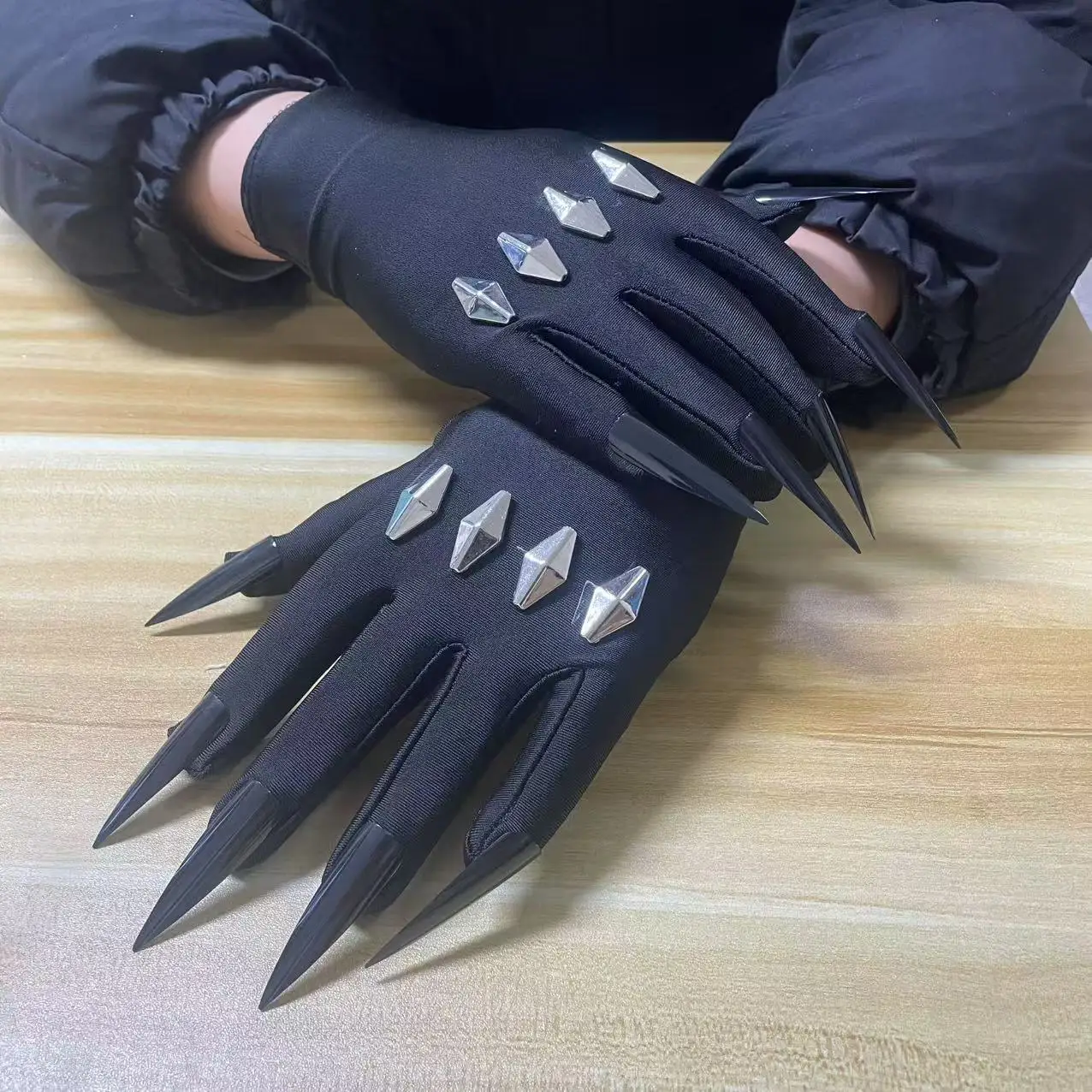 Halloween Anime Cosplay Schwarz Kurze Hohe Elastizität Nachtwächter Eclipse Vampir Nagel Handschuhe