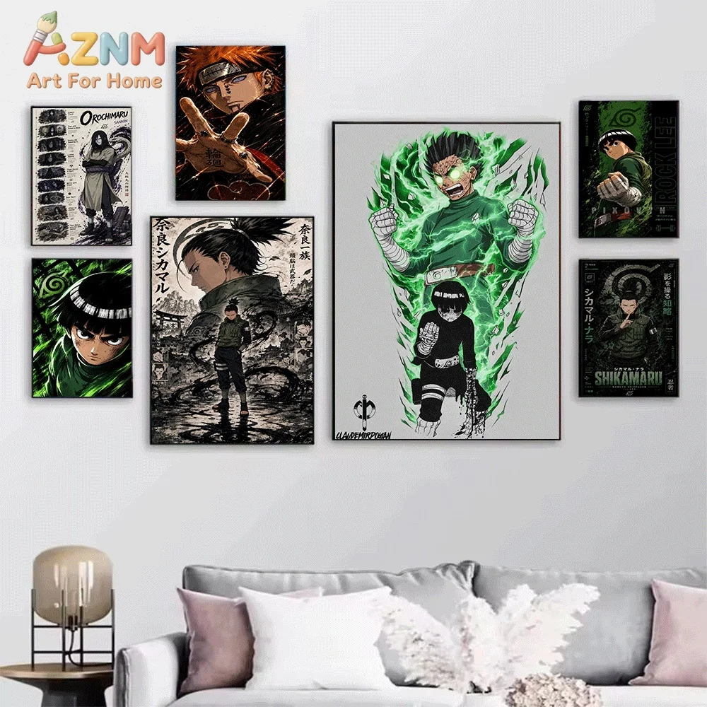 Naruto Anime Canvas Wall Art, Gaara Rock Lee Shikamaru Pain Orochimaru Character Manga Print, Unframed Canvas Painting for Hom