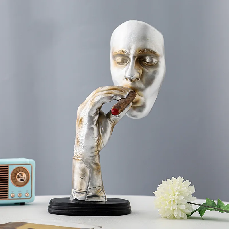 Home Decor Retro Smoker Figurine Mediator Abstract Sculpture Creative Man Smoking Cigar Statue Resin Home Office Decoration Gift
