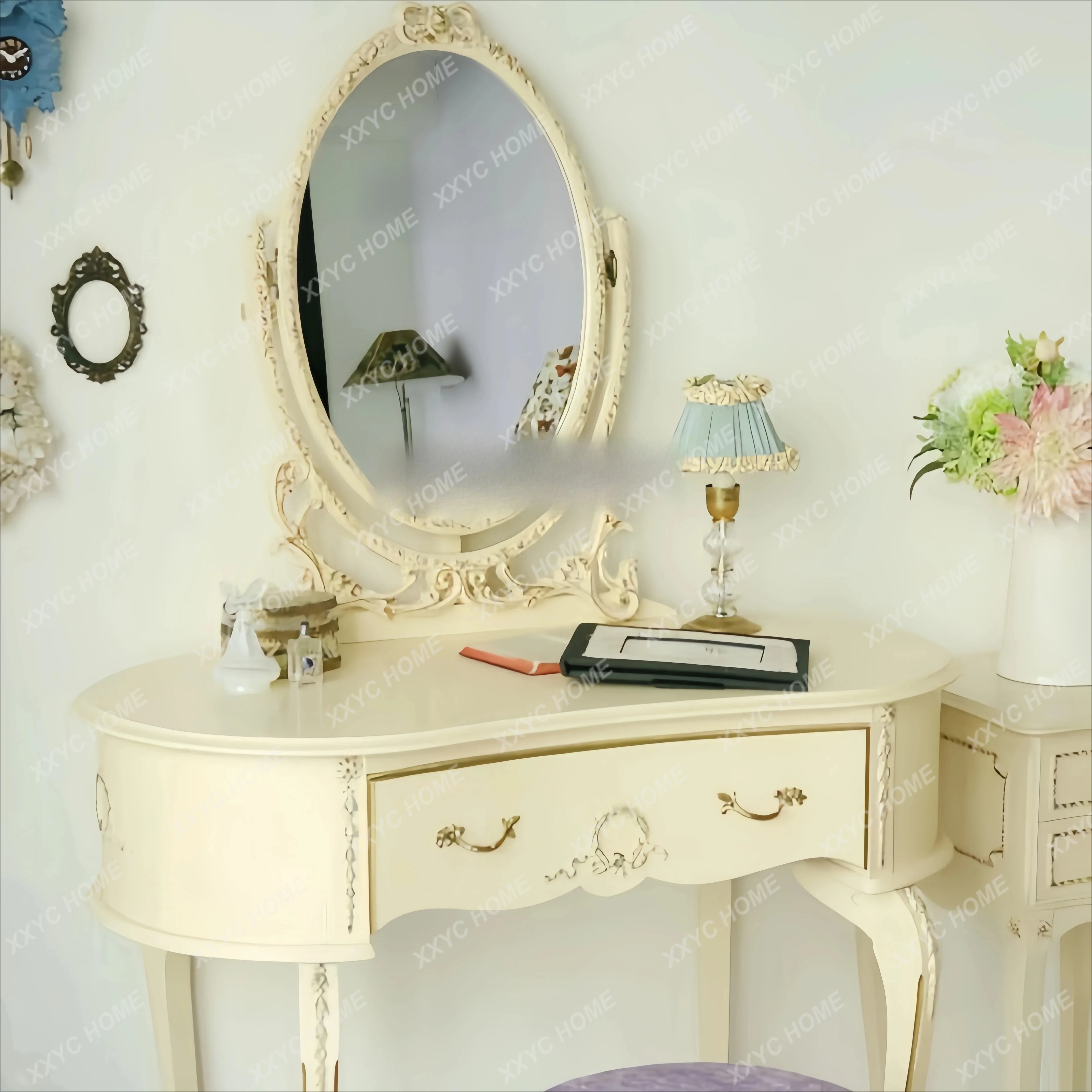 FFretro solid wood makeup table dressing princess style makeup bedroom dressing table