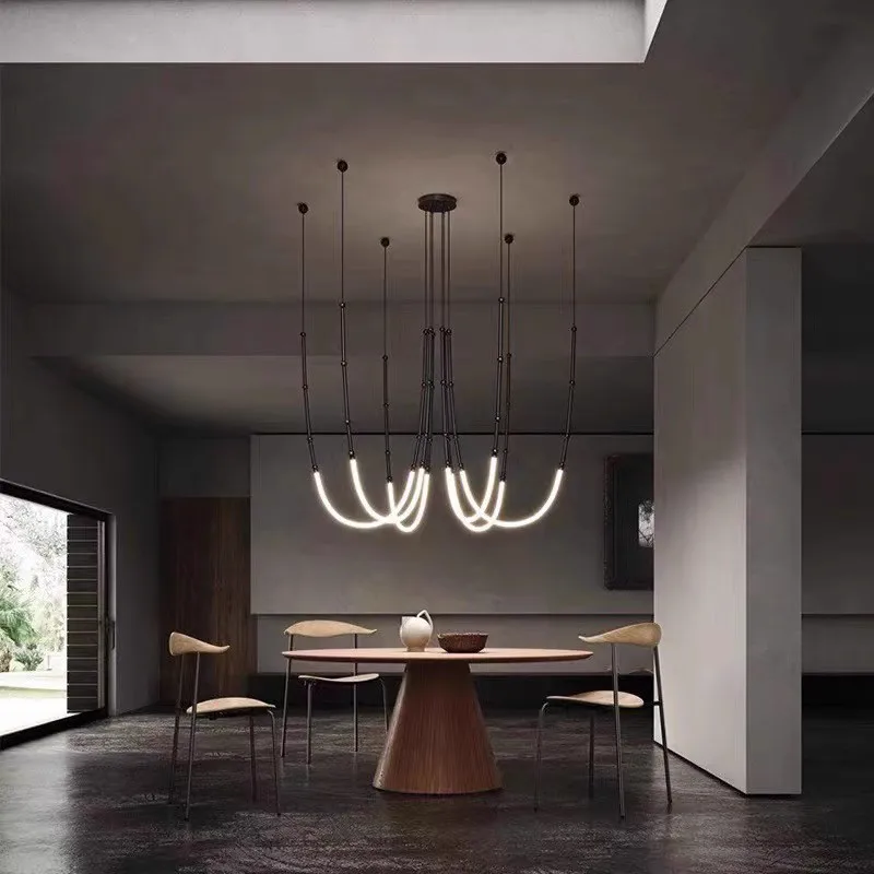 Minimalist Living Room Bar Long Dining Table DIY Silicone Pendant Light Creative Musical Notes Artistic Winding Line Lights