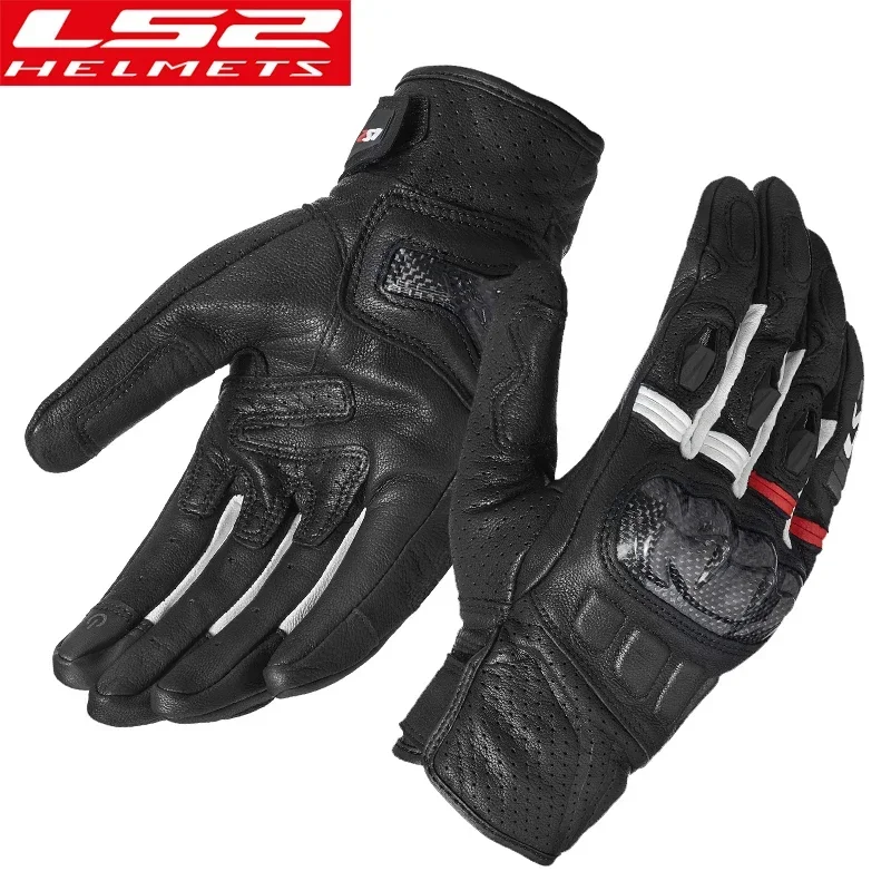 Ls2 Motorhandschoenen Mg06 Lederen Koolstofvezel Ademende Antislip Beschermende Touchscreen Biker Handschoenen Unisex Vier Seizoenen