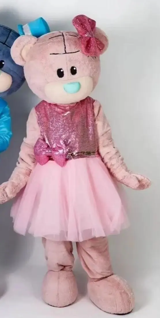 

Pink Dress Bear Mascot Costume Halloween Christmas Suits Wedding Cartoon Full Body Props Outfits Stage Performance Accessories