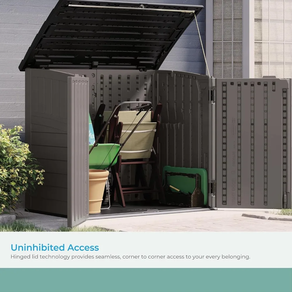 4' x 2' Natural Wood-like Outdoor Storage for Trash Cans and Yard Tools - Hinged Lid Design and Reinforced Floor Sheds Storage