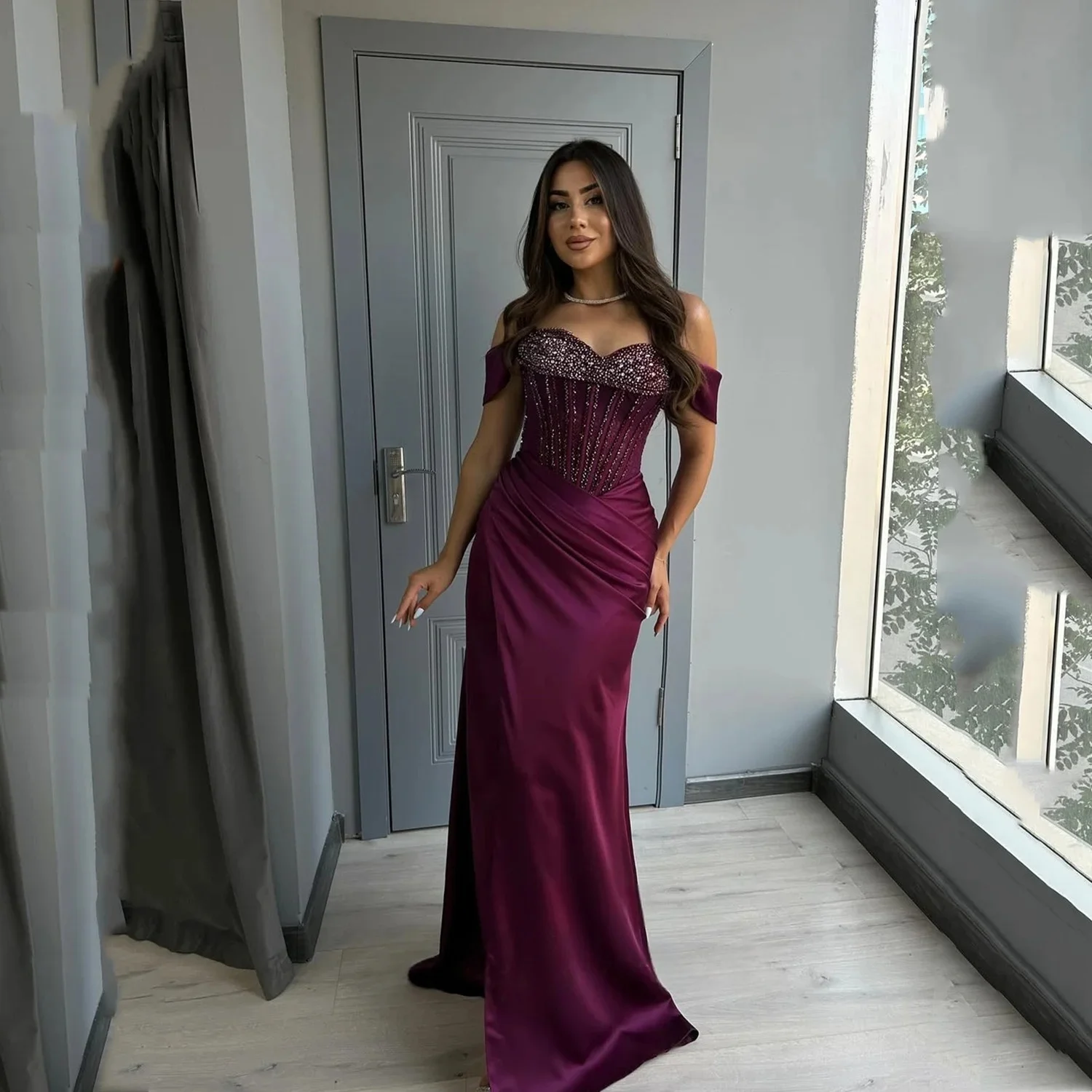 

Фиолетовое вечернее платье с бисером, длинное, на заказ, для особых случаев, выпускное, пастельное, унисекс, из джерси, в стиле ретро, Дубай, Саудовская Аравия, индивидуальный пошив