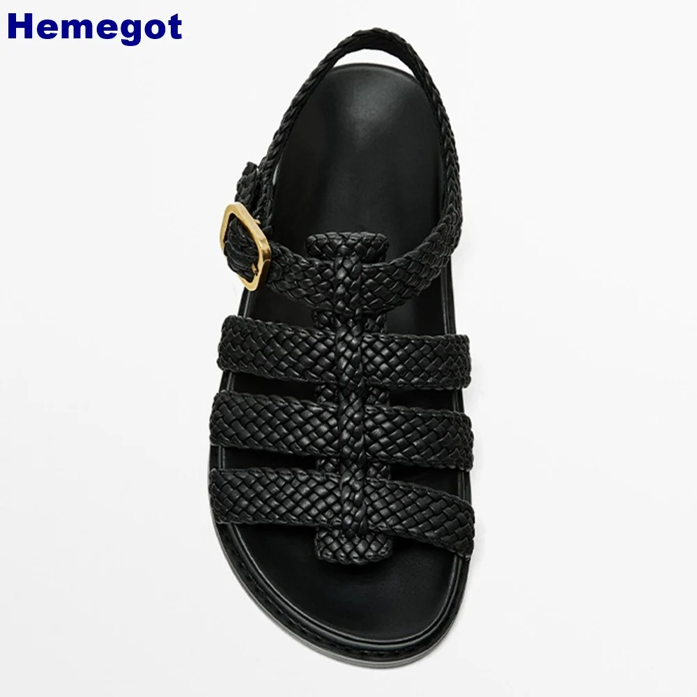 Genuine Leather Braided Roman Sandals 2024 Summer New Black Fashion Women\'s Shoes Thick Sole Outdoor Casual Beach Buckle Sandals