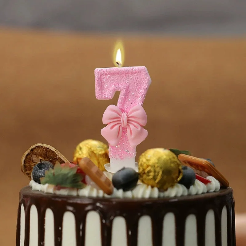 Süße rosa Schleife 3D Zahlen Kuchen Kerzen für Geburtstag Party Dekorationen Geburtstag Dekoration Kuchen Dekorieren Werkzeuge