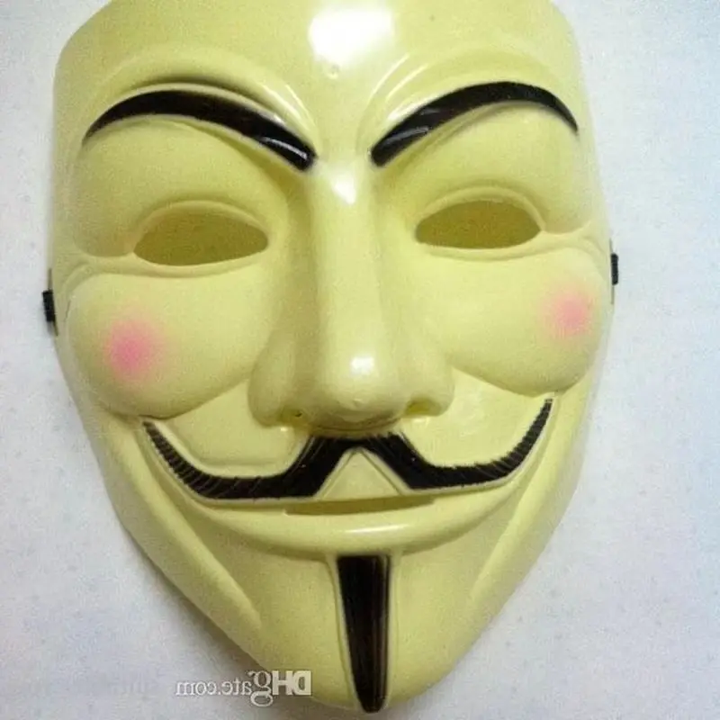 

V значит Вендетта Гая Фокса Белый и желтый фильм Костюм Маска Хэллоуин Маска для лица для маскарадных мероприятий