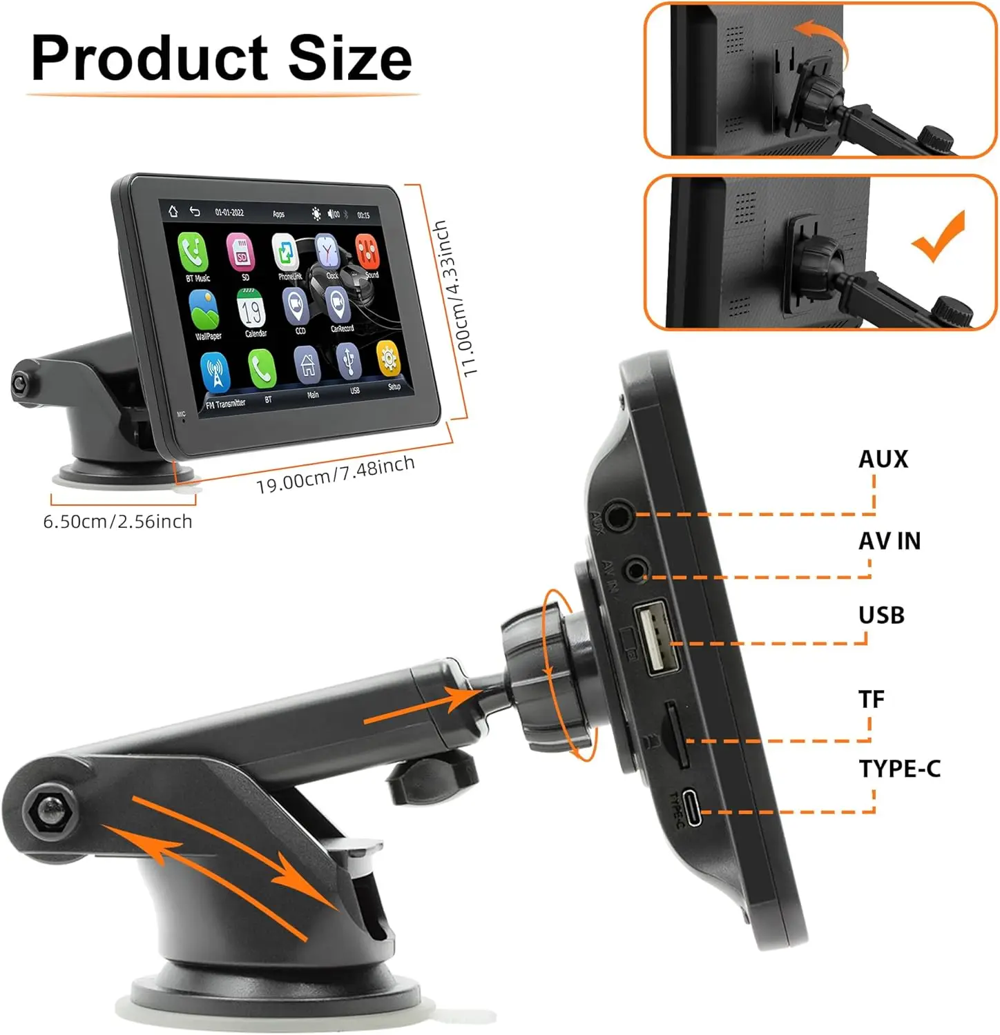 شاشة CarPlay مقاس 7 بوصات مع كاميرا احتياطية لاسلكية تعمل بنظام Android #4