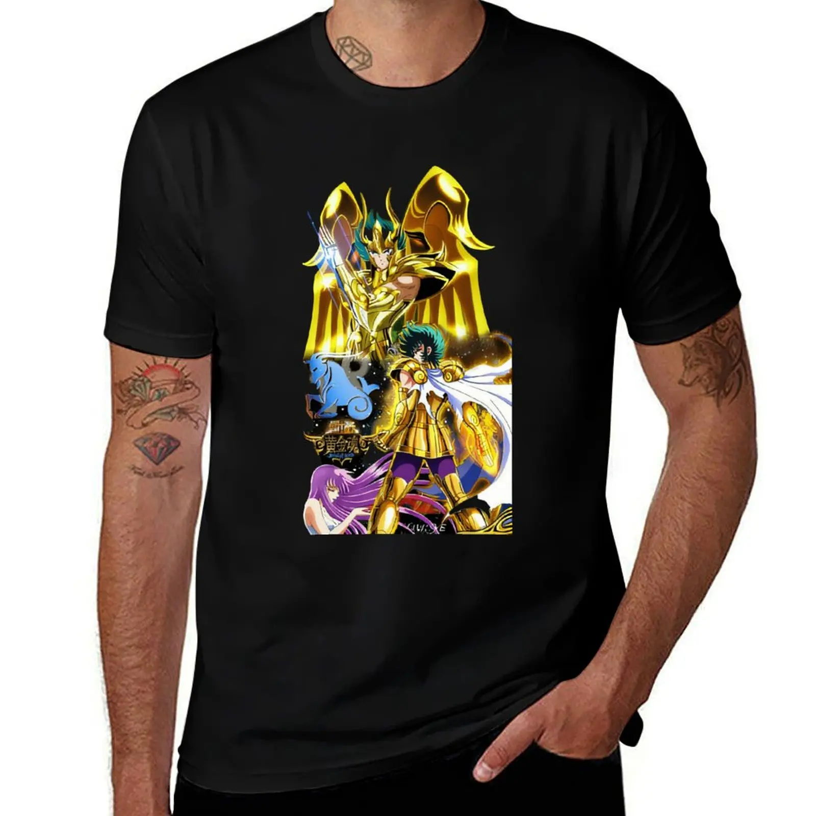 

Solid Color T-Shirt Made in USA Artsy Tee Slim Fit for Loungewear Saint Seiya Gold Saint Knights of the Zodiac Capricorn Shura