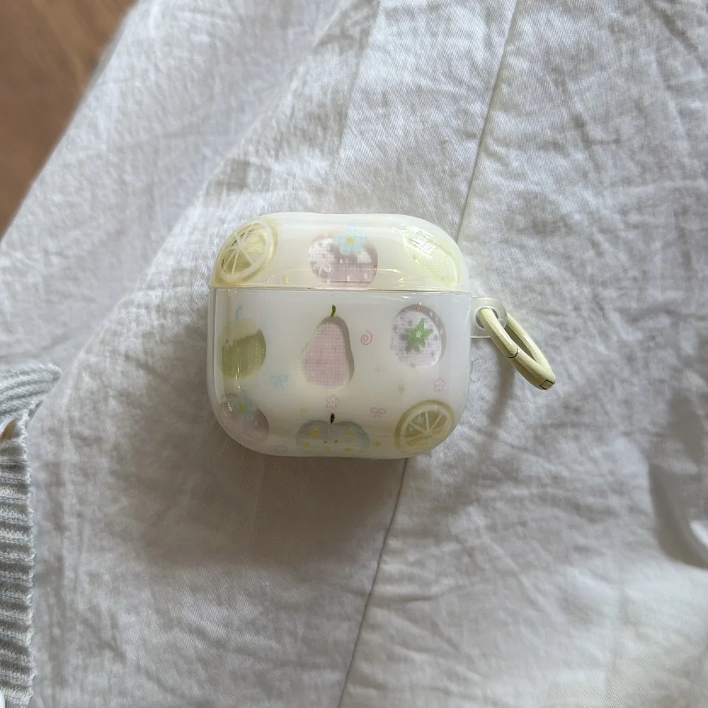 Dopamine Fruit Pear Lemon Flower Tomato Earphone Protective Case for AirPods Pro 2 3 Cover Case for AirPods 4 ANC with Hook