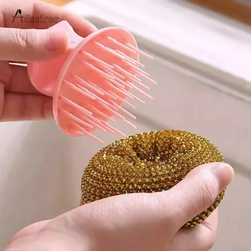 Kitchen Scrubber PET Cleaning Ball Long Handle Replace Cleaning Brush Wash Dishes Wash POTS Brush Fiber Steel Ball