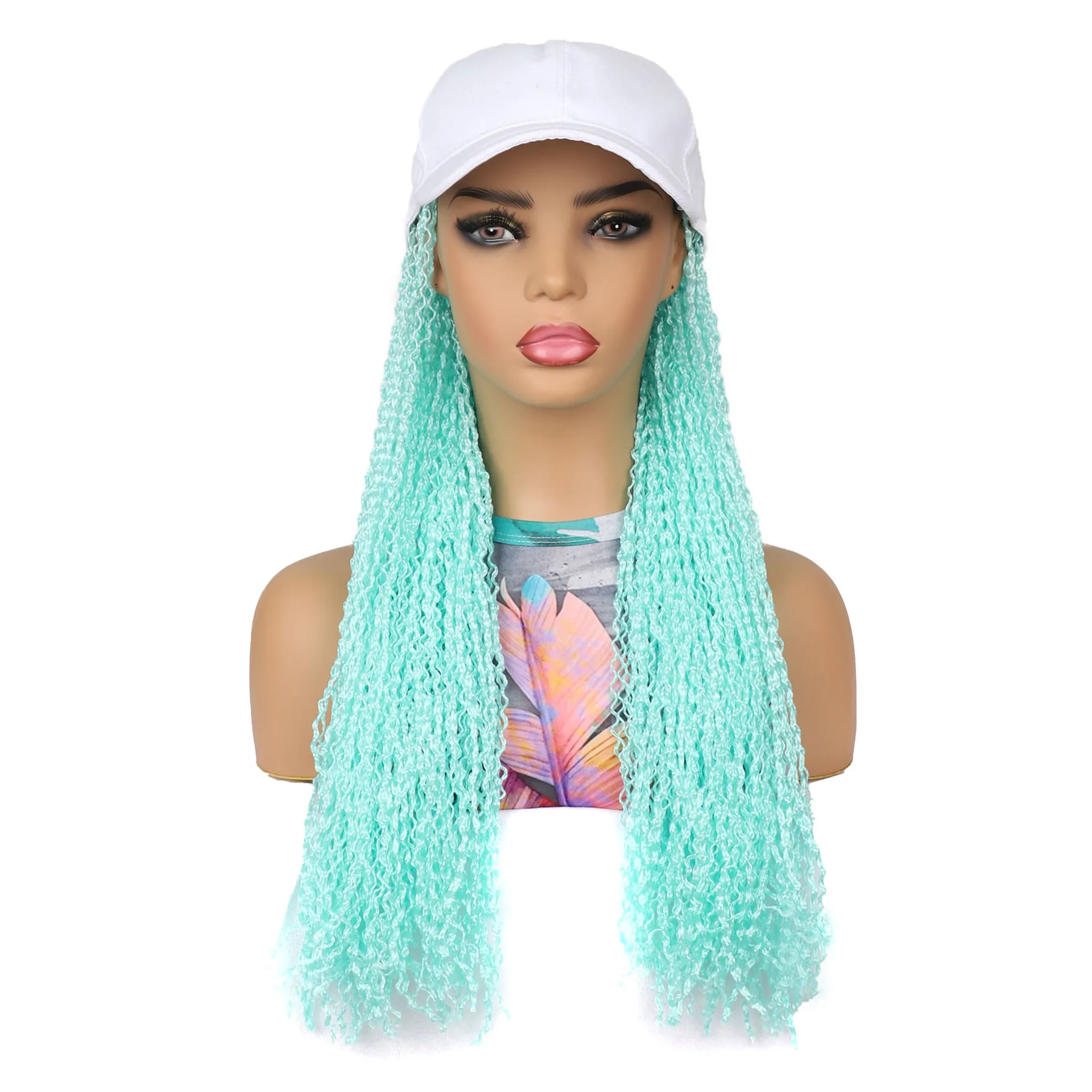 

Synthetic Long Wavy Colorful Hat Wig with Braided Ponytail Duckbill Cap Costume Party Cosplay Daily Wear Stylish Women