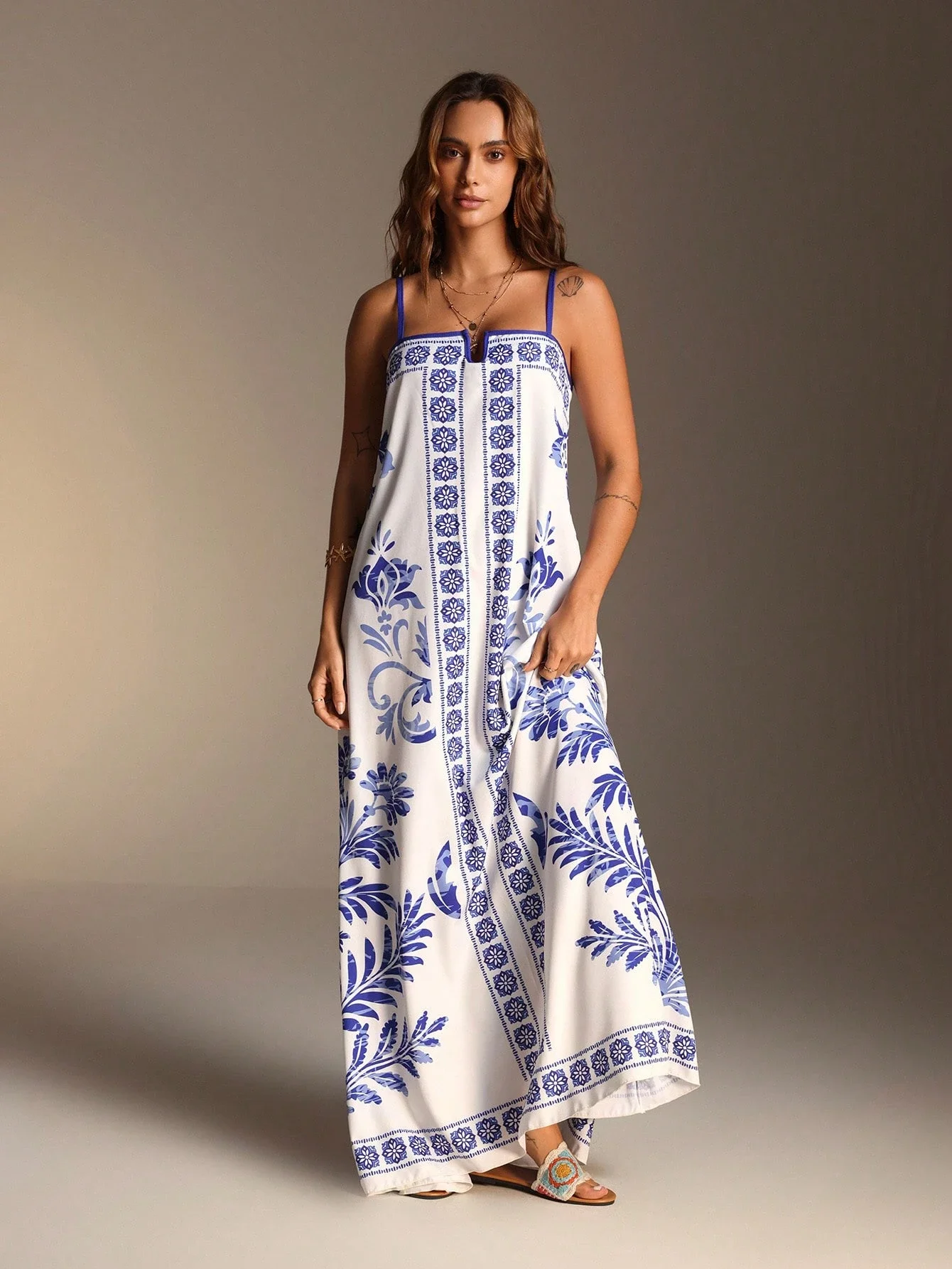 

Летнее свободное макси-платье с цветочным принтом в стиле шинуазри, пляжная накидка, сарафан от солнца