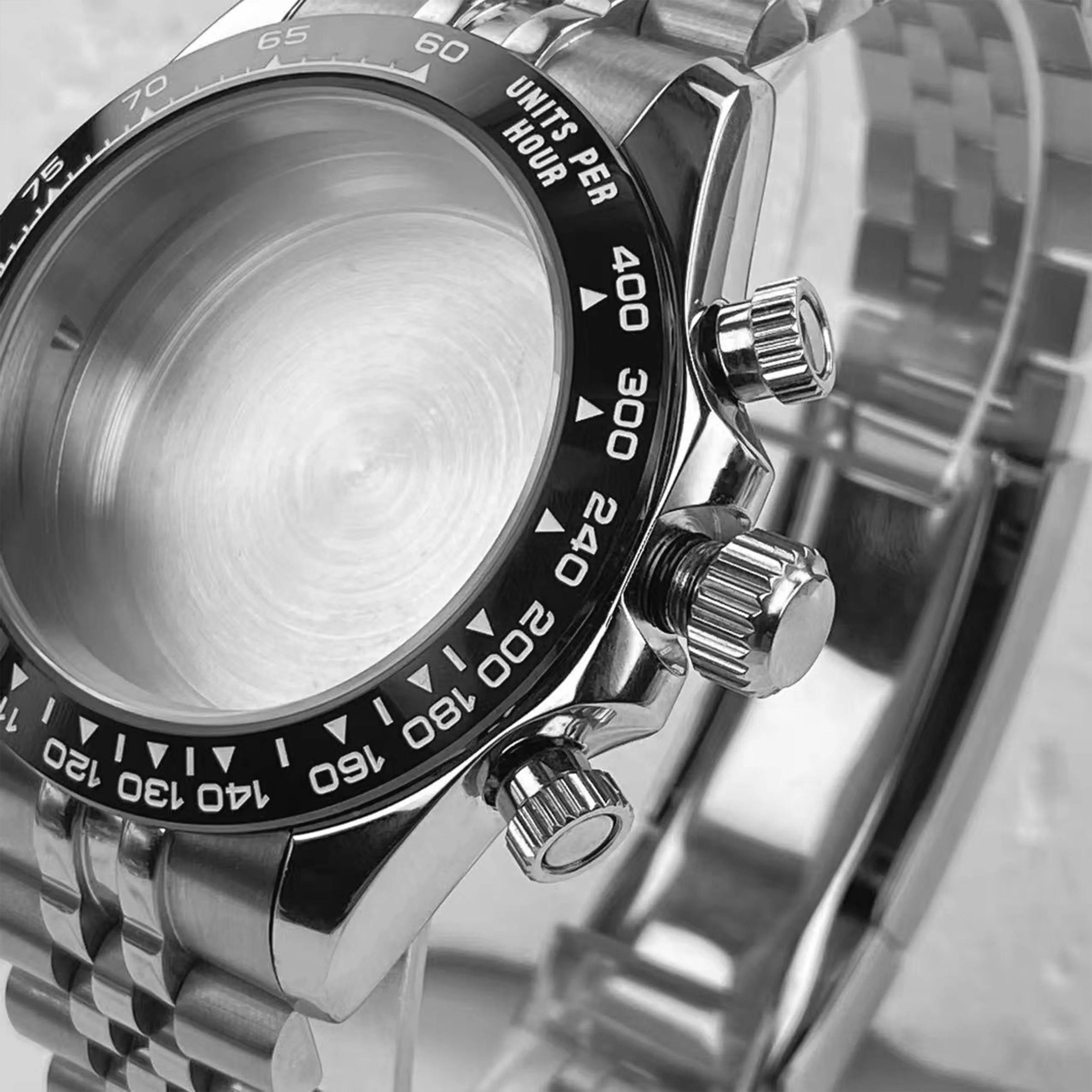 Caixa de relógio vk63 de alta qualidade, 39mm, vidro safira, aço inoxidável, à prova d'água, para seiko mod fit vk63, peças de movimento de quartzo