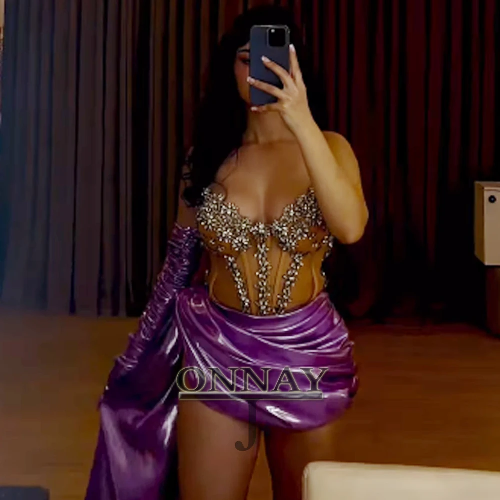 

Customized Sexy Leather Homecoming Dresses Bodycon Mini Crystals Saudi Arabric Bespoke Celebrity Party Gown Cocktail Dress Plus