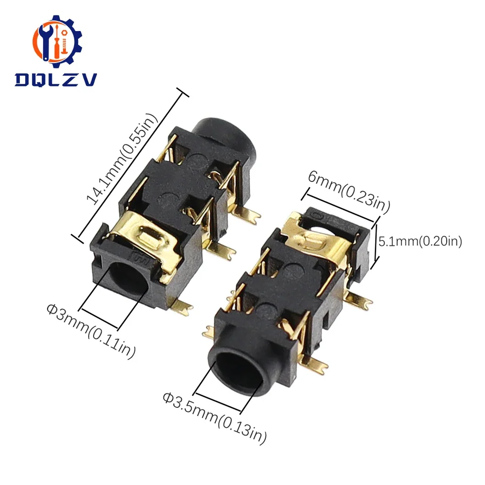 Female Audio Connector 5 Pin SMT SMD Headphone Jack Socket PJ-327A Gold-Plated Patch SMD Audio Earphones Socket 3.5mm