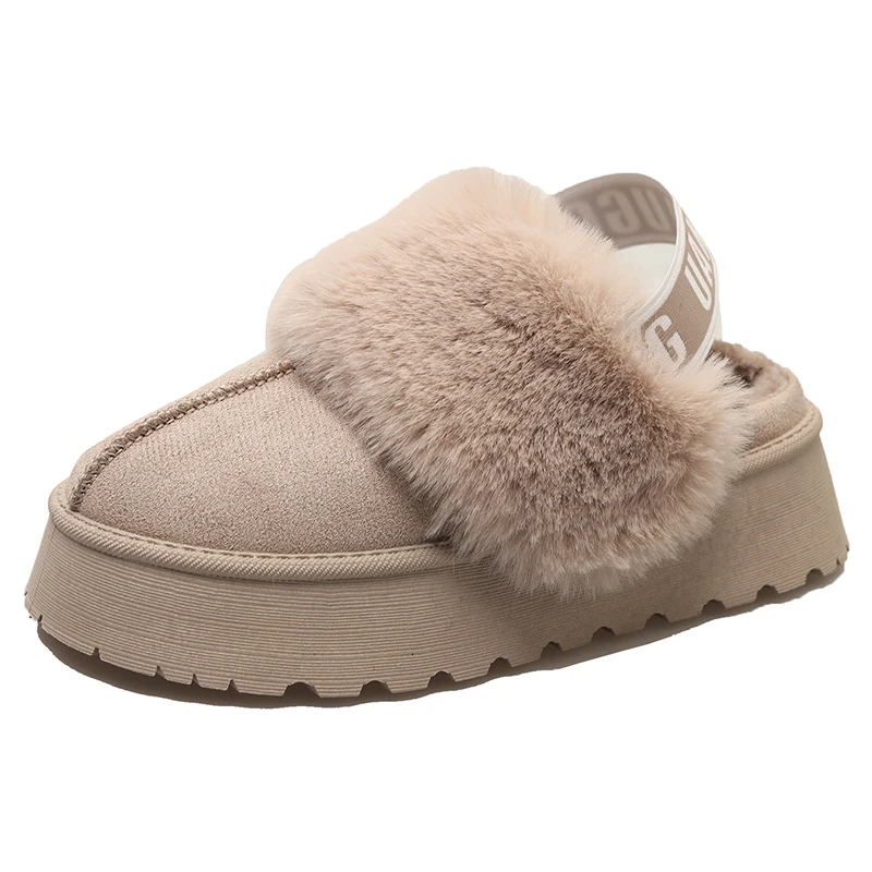 

2026 Women's Winter Thickened Fleece Lined Slip-On Cotton Slippers Korean Style Platform Snow Boots Round Toe Flat Heel Shoes 41