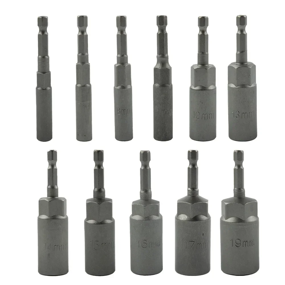 1pc 80mm Length Hex Sockets Sleeve Nozzles Nut Driver Screwdriver  Impact Nut Bolt Drill Bits Socket Wrenches 5.5-19mm