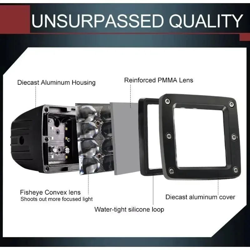 

For Square Off-road Vehicle Spotlight Popular 3inches 8 Lights 9D Lens Motorcycle Lights Modified Roof Front Bumper Lights