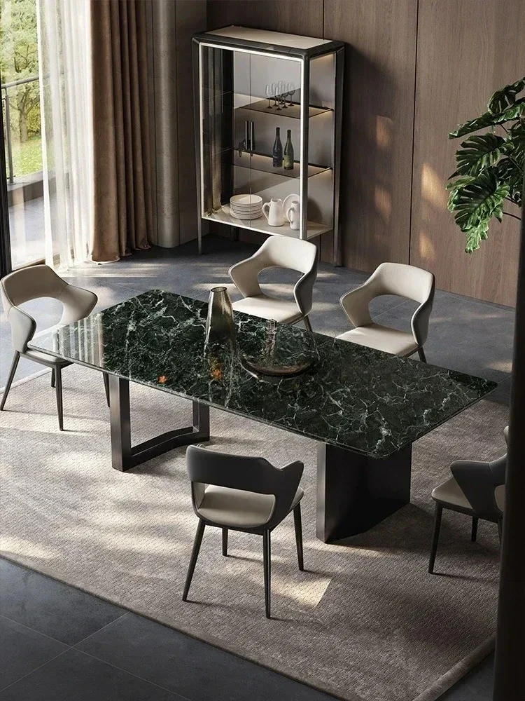 A Natural large flower green luxury stone dining table light luxury dining table modern villa home marble dining table and ch