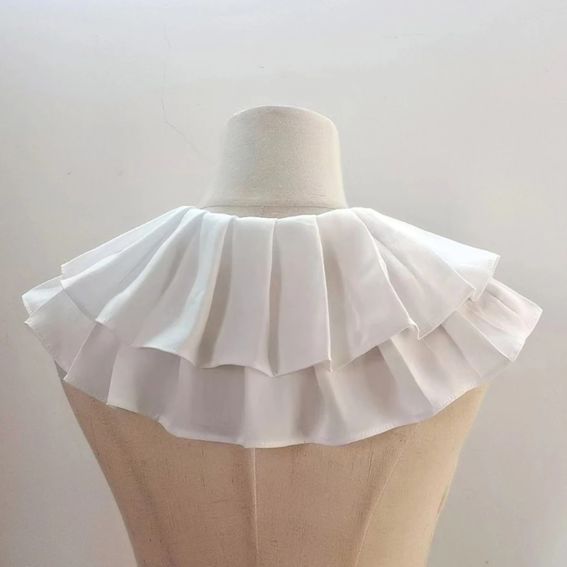 Peterpan COLLAR Ruffled COLLAR สีขาว VINTAGE ขนาดใหญ่ครึ่งเสื้อสาวหวานขนาดใหญ่ Lapel ตกแต่งผ้าคลุมไหล่ Dropshipping