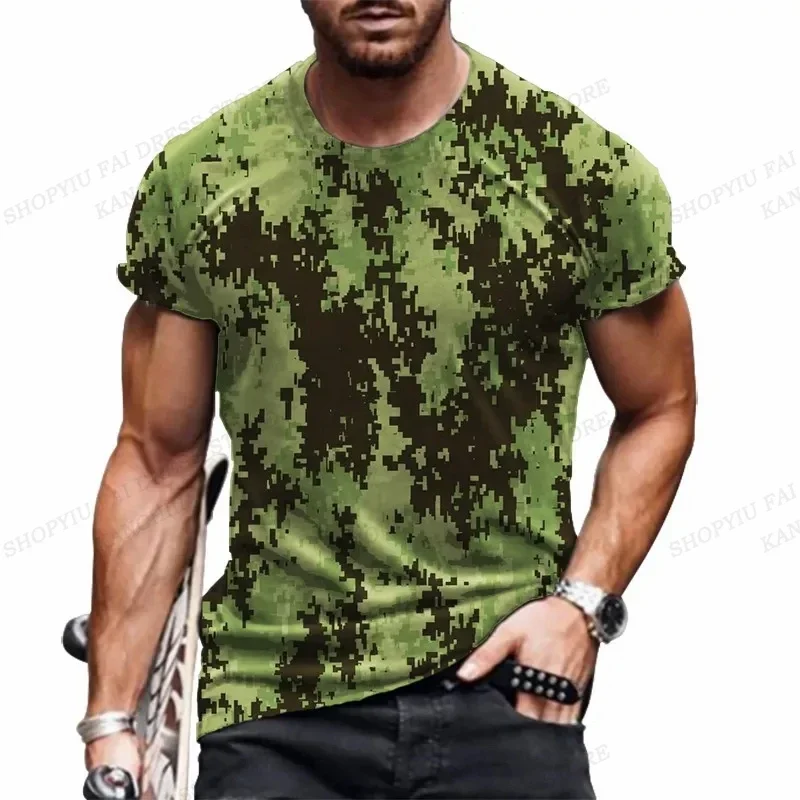 Men\'s 3D Camouflage Printed T-shirt, Fashionable Round Neck Short Sleeved Shirt, Outdoor Sports Summer Fitness Loose Fitting Clo