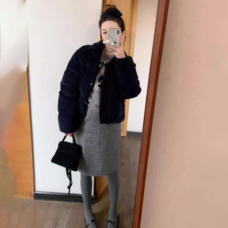 Chaqueta acolchada de algodón y pan de pana para mujer, versión coreana, abrigo de invierno para niña, chaqueta acolchada con cuello levantado para estudiante, pantalones cortos gruesos