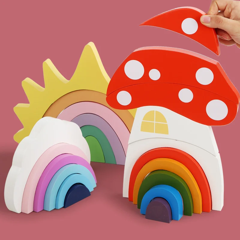 Nuovi blocchi di legno per bambini giocattoli a triangolo nuvola arcobaleno blocchi di costruzione creativi per bambini giocattoli educativi in legno nordico decorazione della stanza