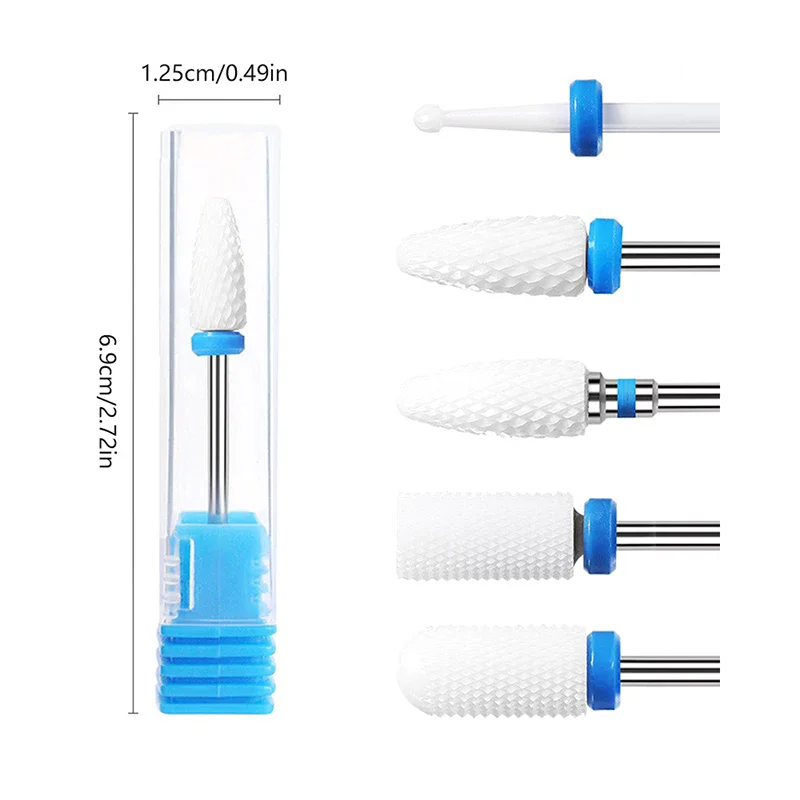 5 pz/set punte da trapano per unghie in ceramica per trapano elettrico strumenti per manicure pedicure lucidatrice per unghie accessori attrezzature