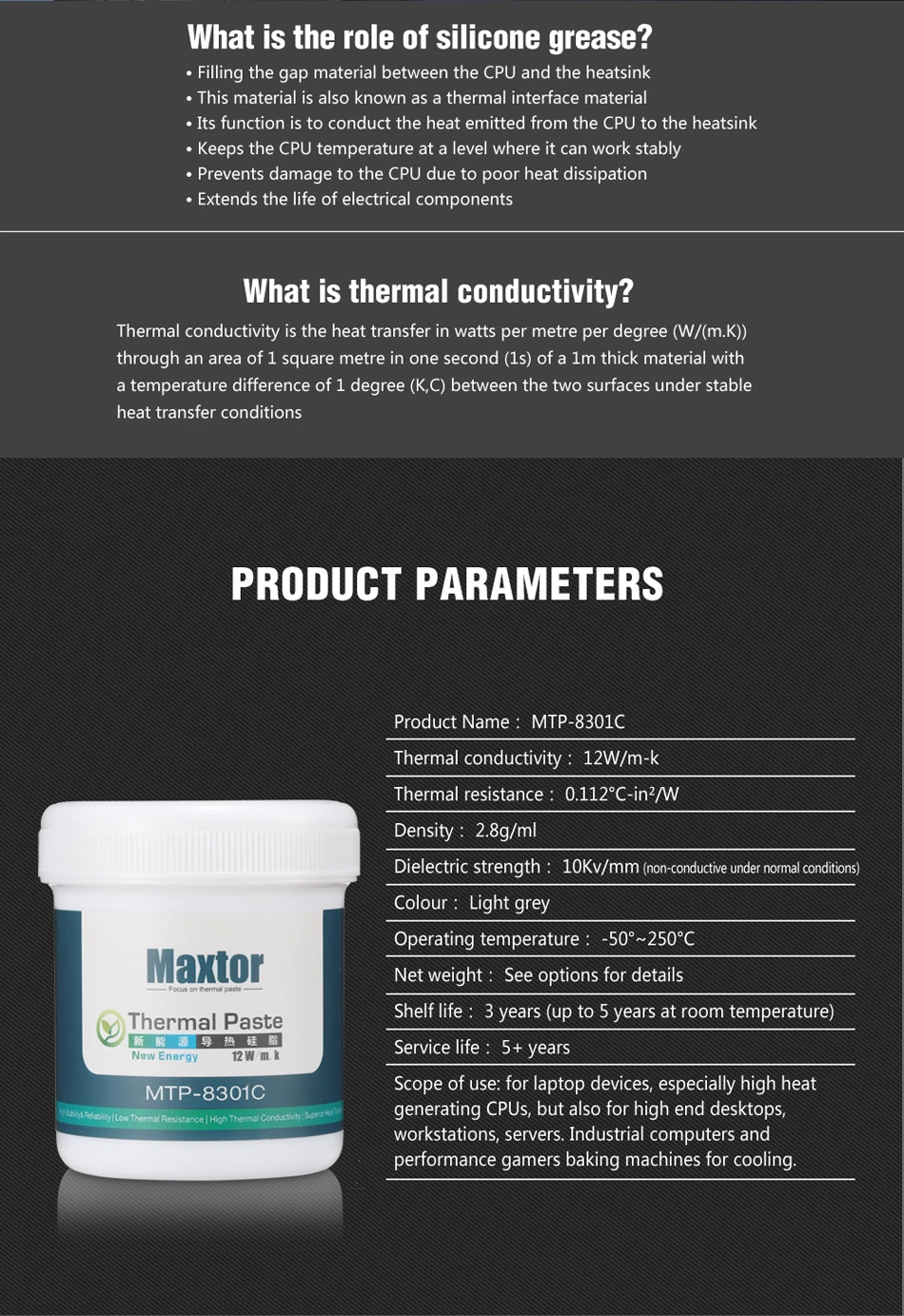 Maxtor 12W/m.k Thermal Paste 150g/300g Bulk Size, Factory Direct CPU GPU Thermal Compound for PC/PS4 Repair Shops