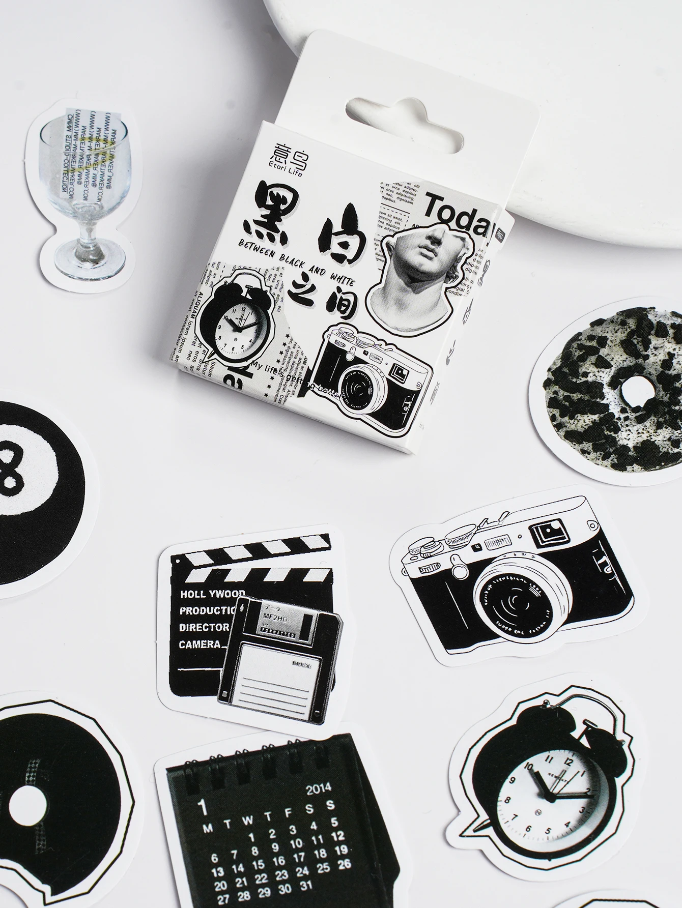 Etori Life 46pcs Vintage stickers in black and white DIY Decoration Student Stationery Notebook Diary Journal Stickers