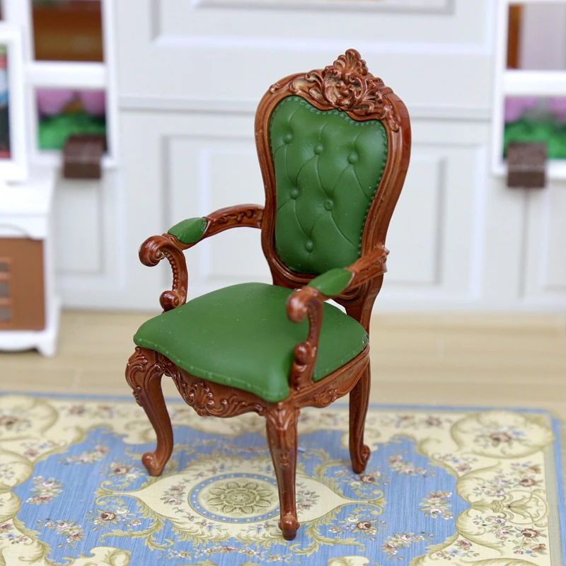 1:12 Dollhouse Miniature European Armchair Footstool Retro Study Chair Furniture Model Decor Toy Doll House Accessories