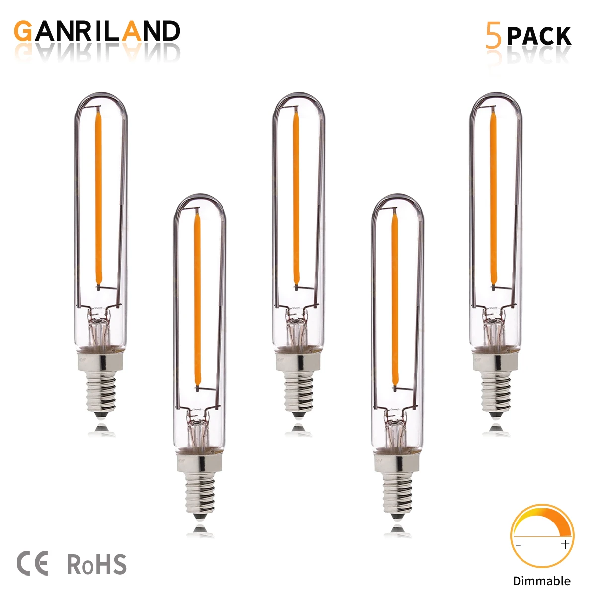 

GANRILAND E12 E14 Long Tubular Led Filament Bulbs Retro T20 1W 2W Dimmable Candelabra T6 Edison Gold Tint Glass Tube Light Bulb