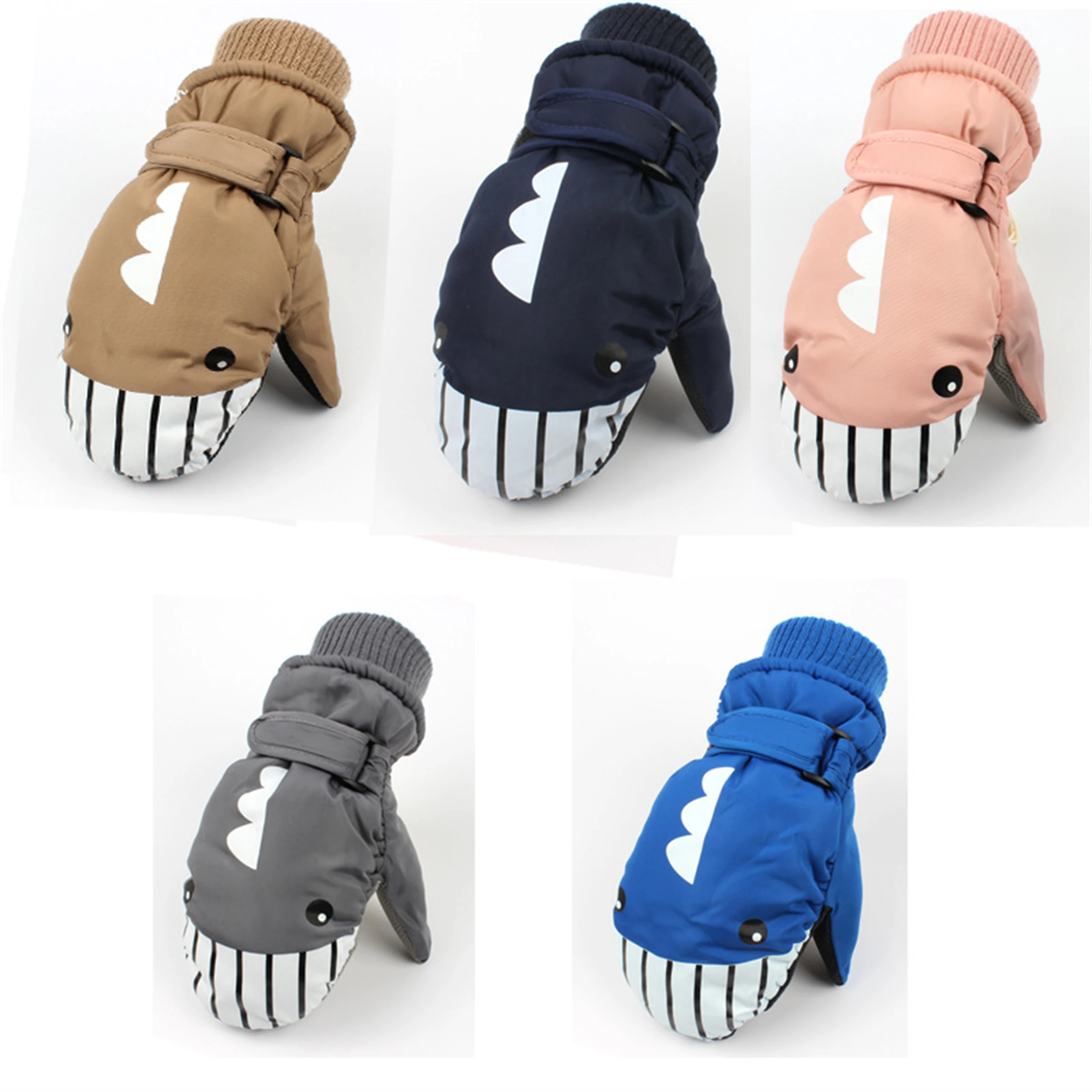 

Winter plush and thick warm children's gloves, all finger outdoor sports, cycling, skiing, shark gloves