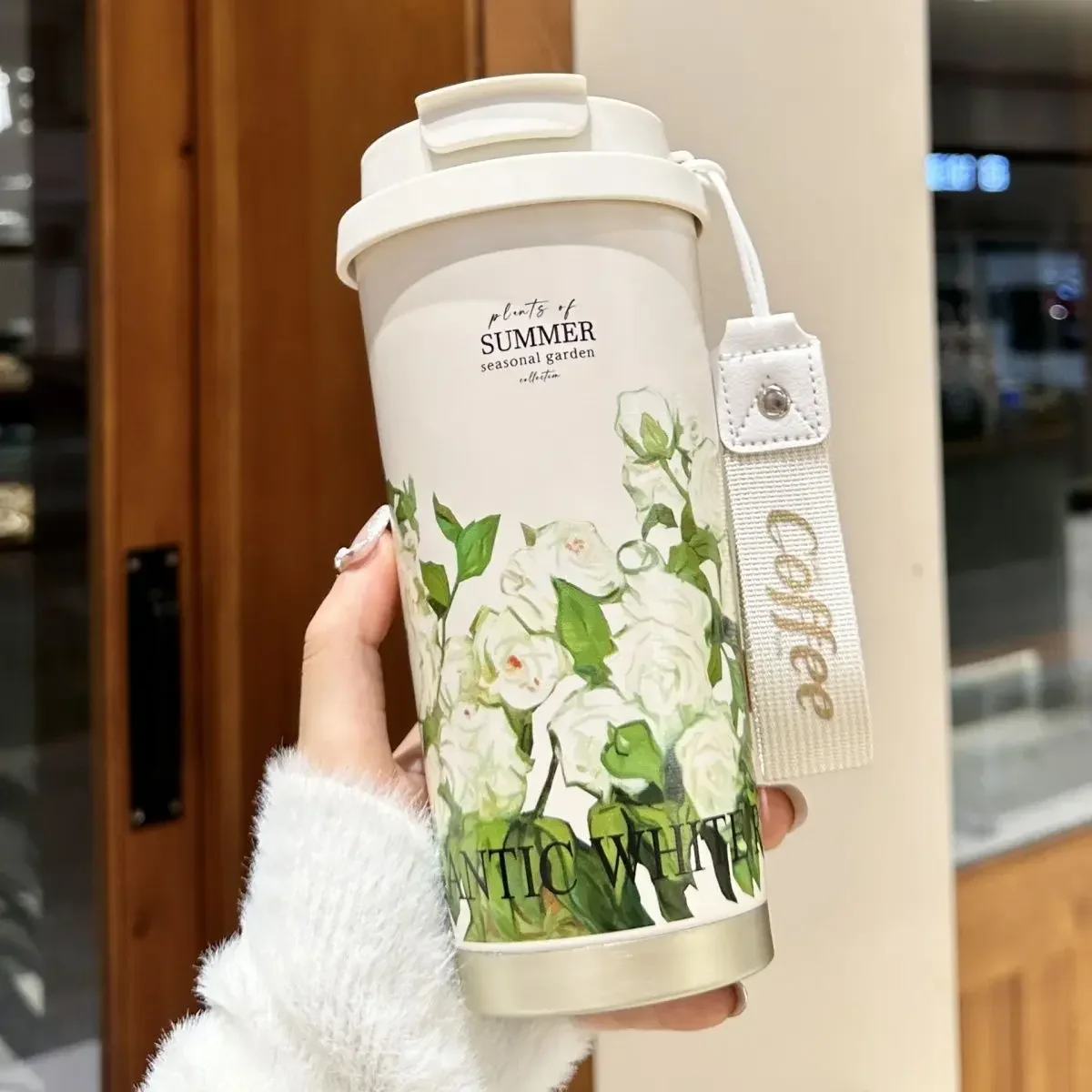 Woman Flower Coffee Mug 500ml 316 Stainless Steel Vacuum Flask Straw and Directly Drinking Insulated Tumbler Thermal Cup