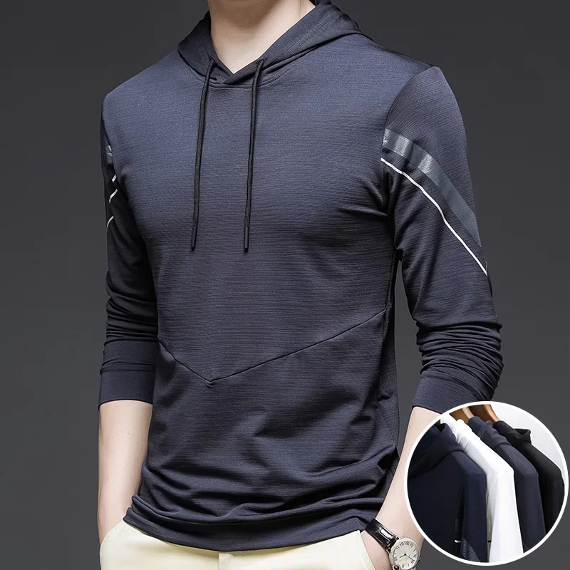 

Легкая спортивная толстовка с капюшоном, весна-осень, мужская новая быстросохнущая футболка с длинными рукавами, пуловер, уличные блузки для фитнеса, топы, пальто для бега