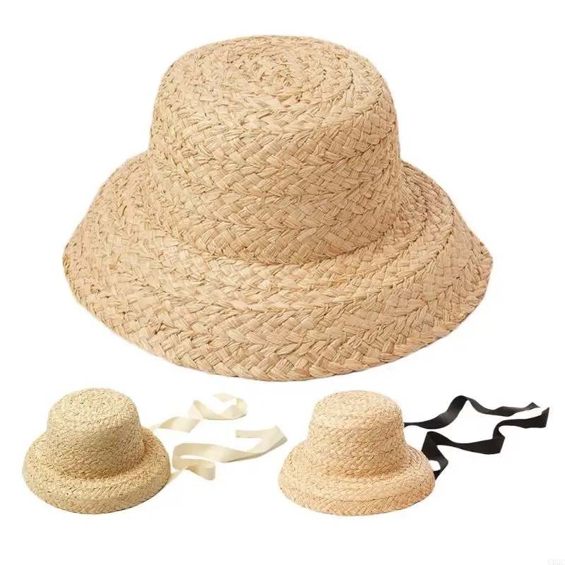 

C63C Toddler Kids Summer Handwoven Straw for Sun Hat Large Wide Brim Outdoor Travel Vacation UV for Protection Beach with
