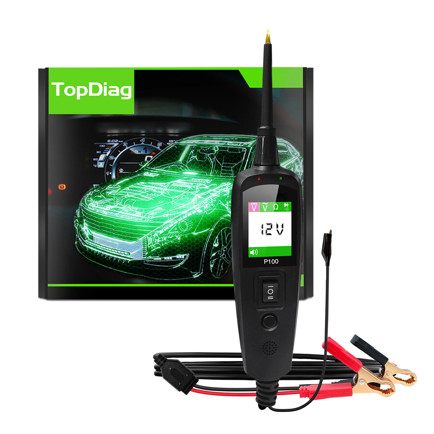 TopDiag P100 2m Automotive Circuit Tester Power Probe Electrical System Voltage Battery Test AC DC 12V 24V Car Diagnostic Tool