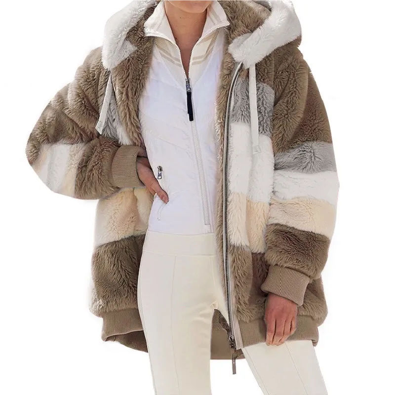 Nuovo in autunno inverno caldo peluche tasca con cerniera giacca allentata con cappuccio donna felpa con cappuccio cappotti Oversize felpe con