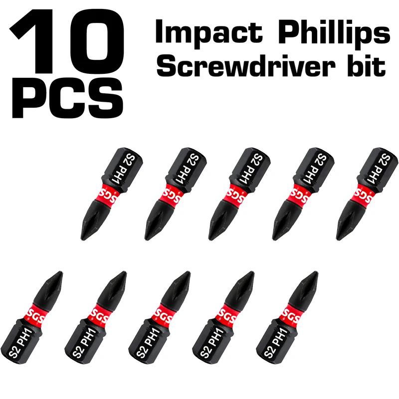 10-teiliges Set Pz1/2/3, Ph1/2/3 Schlagschrauberbits, 25mm, Magnetisch, Anti-Twist, Hohe Härte, S2-Stahlmaterial, Universal 1/4' Sechskant S – Detail 1